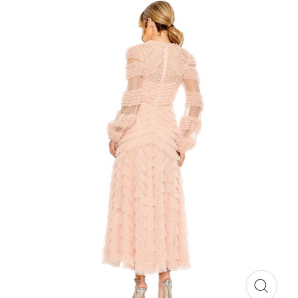 Mac Duggal High Neck Puff Long Sleeve Ruffle Tiered Gown - Picture 2 of 5